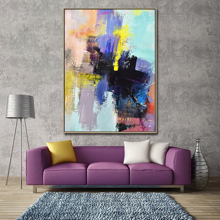 Vibrant Abstract Oil Painting with Bold Colors and Dynamic Texture for Modern Decor