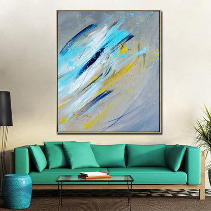 Vibrant Blue and Yellow Abstract Oil Painting for Modern Home Decor