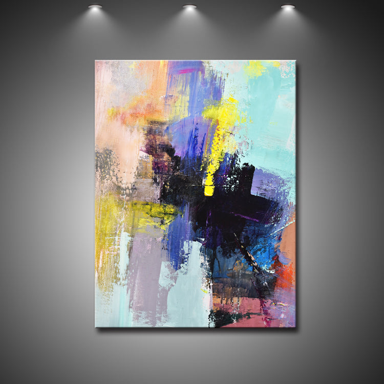 Vibrant Abstract Oil Painting with Bold Colors and Dynamic Texture for Modern Decor