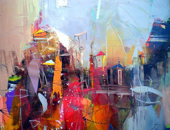 Vibrant Cityscape Oil Painting for Modern Home Decor