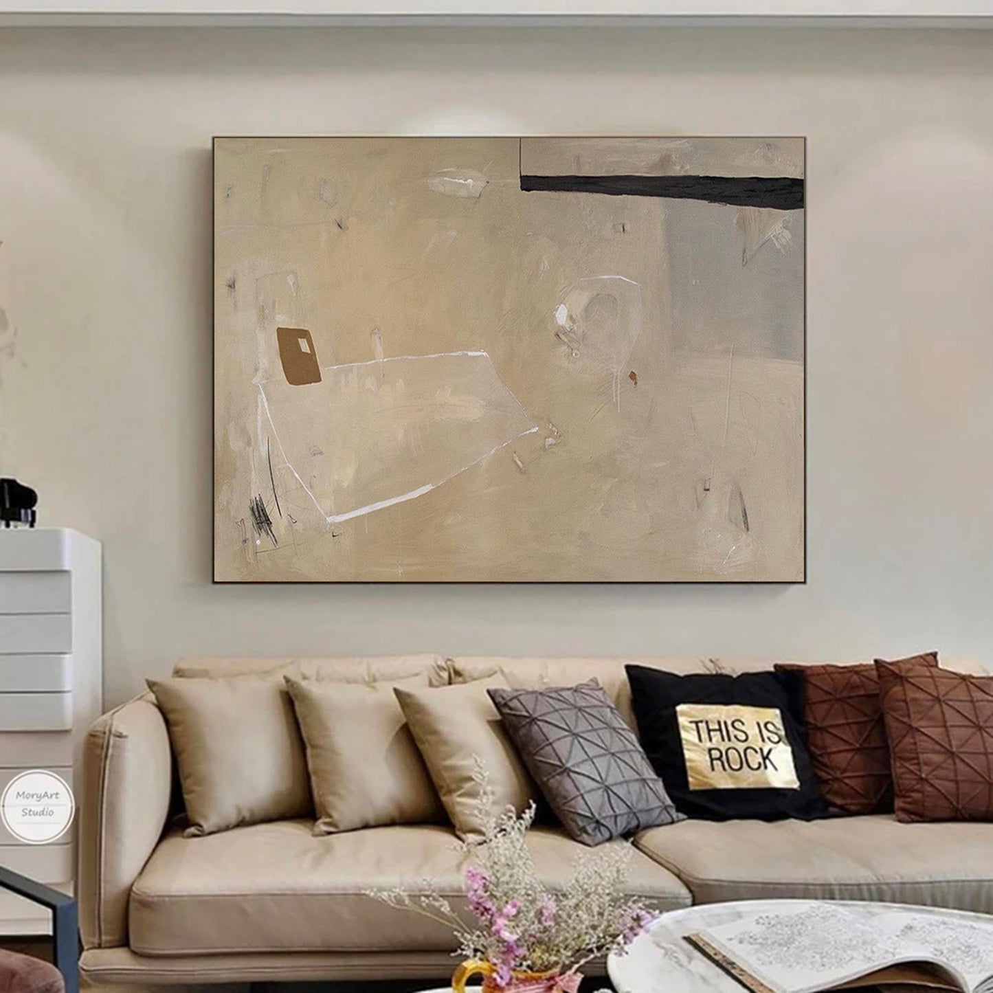 Elegant Minimalist Abstract Oil Painting for Modern Home Decor