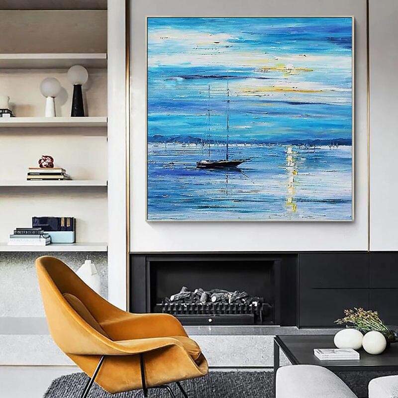 Tranquil Sailboat Journey Across Serene Ocean Waves in Blue Hue