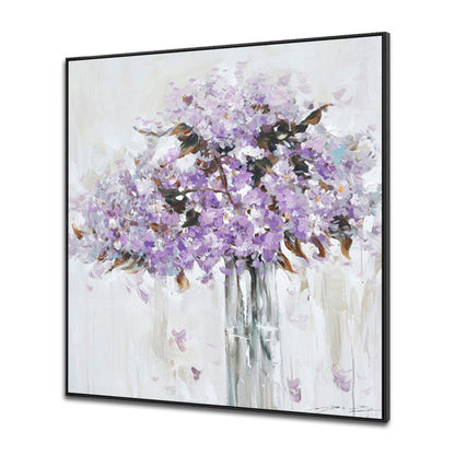 Charming Lavender Blooms in Elegant Glass Vase - Serene Floral Oil Painting