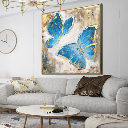 Serene Blue Butterflies: Elegant Oil Painting for Modern Home Decor