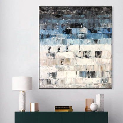 Abstract Oil Painting of Blue Tones and Textured Layers for Modern Home Decor