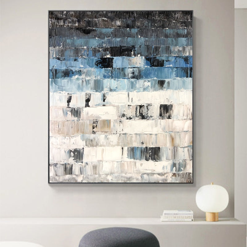 Abstract Oil Painting of Blue Tones and Textured Layers for Modern Home Decor