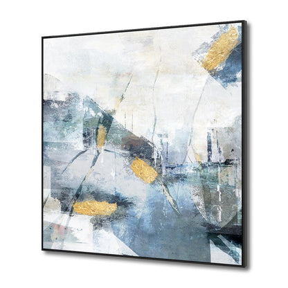 Captivating Abstract Oil Painting with Gold Accents and Blue Hues for Modern Decor