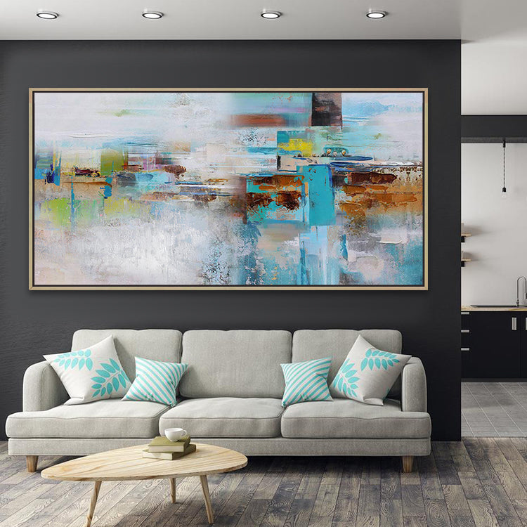 Stunning Aqua Terra Abstract Oil Painting for Modern Home Decor