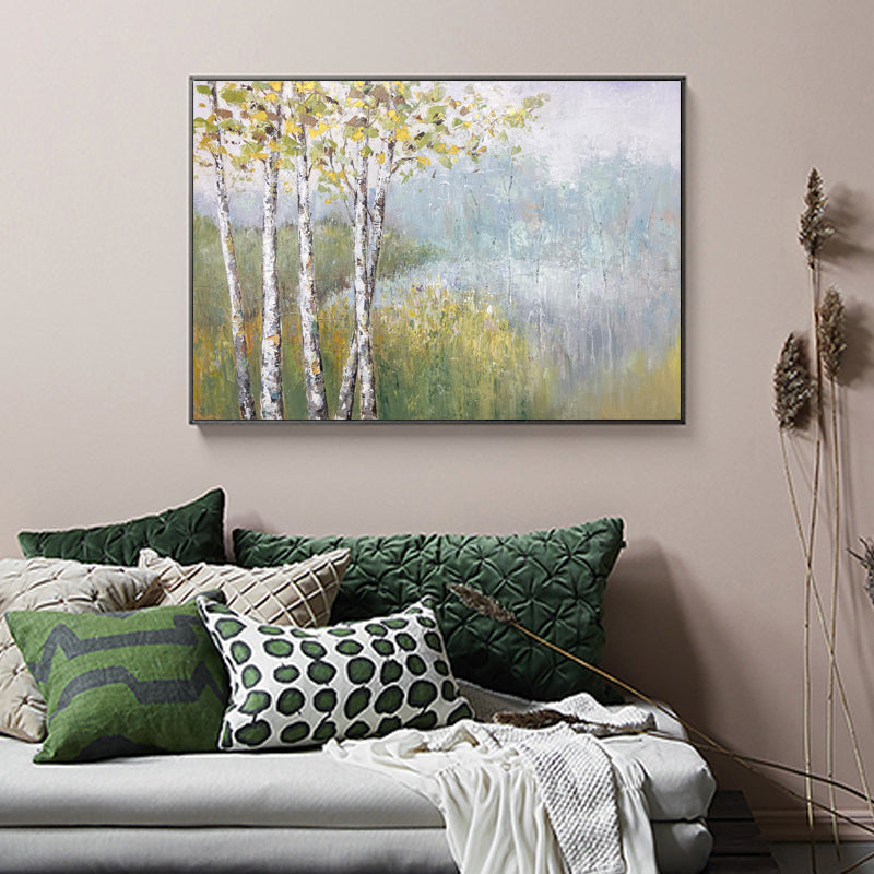 Serene Birch Trees by Tranquil Lake ‚Äì Elegant Oil Painting for Home Decor