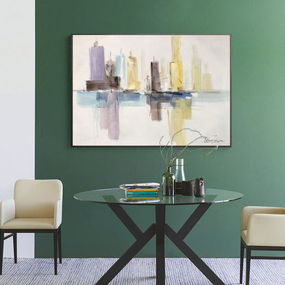 Abstract Cityscape Reflection in Gentle Pastels - Modern Oil Painting