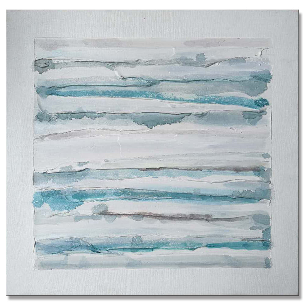 Tranquil Ocean Fusions: Modern Blue and White Abstract Oil Painting for Home Decor