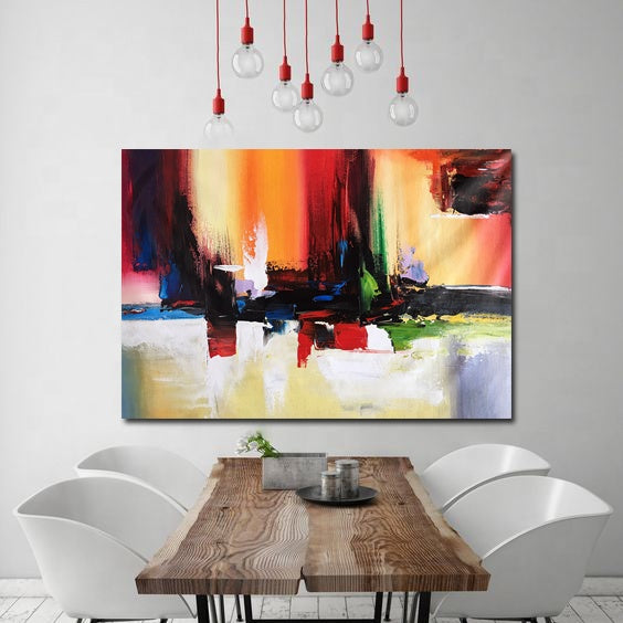 Vibrant Abstract Cityscape Oil Painting for Modern Home Decor