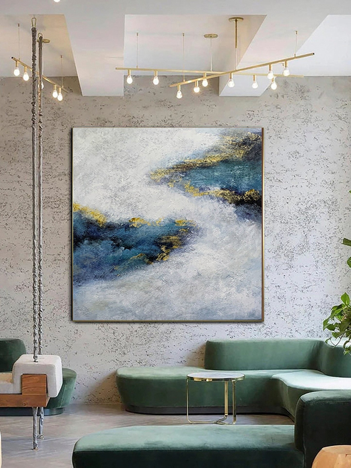 Serene Misty Blue Abstract Oil Painting for Modern Home Decor