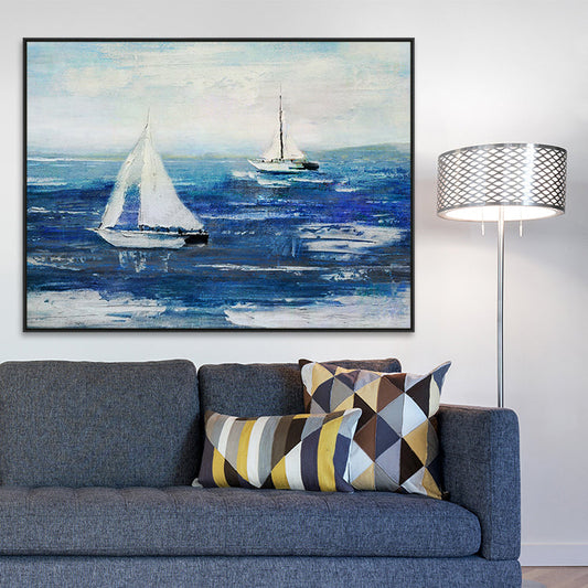 Serene Sailboats on Tranquil Blue Waters - Stunning Oil Painting for Coastal Home Decor