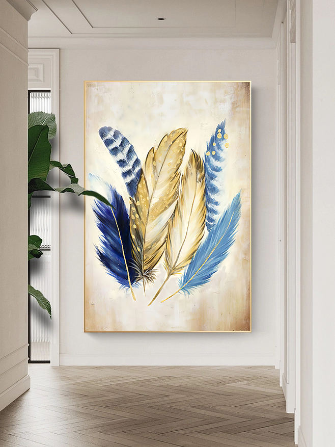 Colorful Feathered Elegance - Abstract Oil Painting for Home Decor