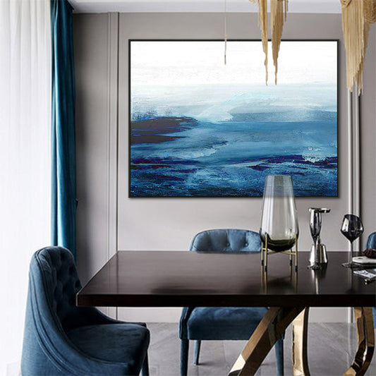 Tranquil Ocean Blues: Abstract Oil Painting for Modern Home Decor