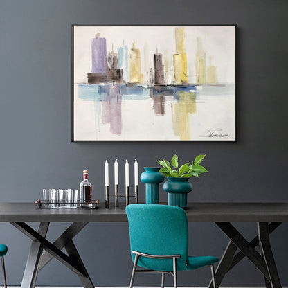 Abstract Cityscape Reflection in Gentle Pastels - Modern Oil Painting