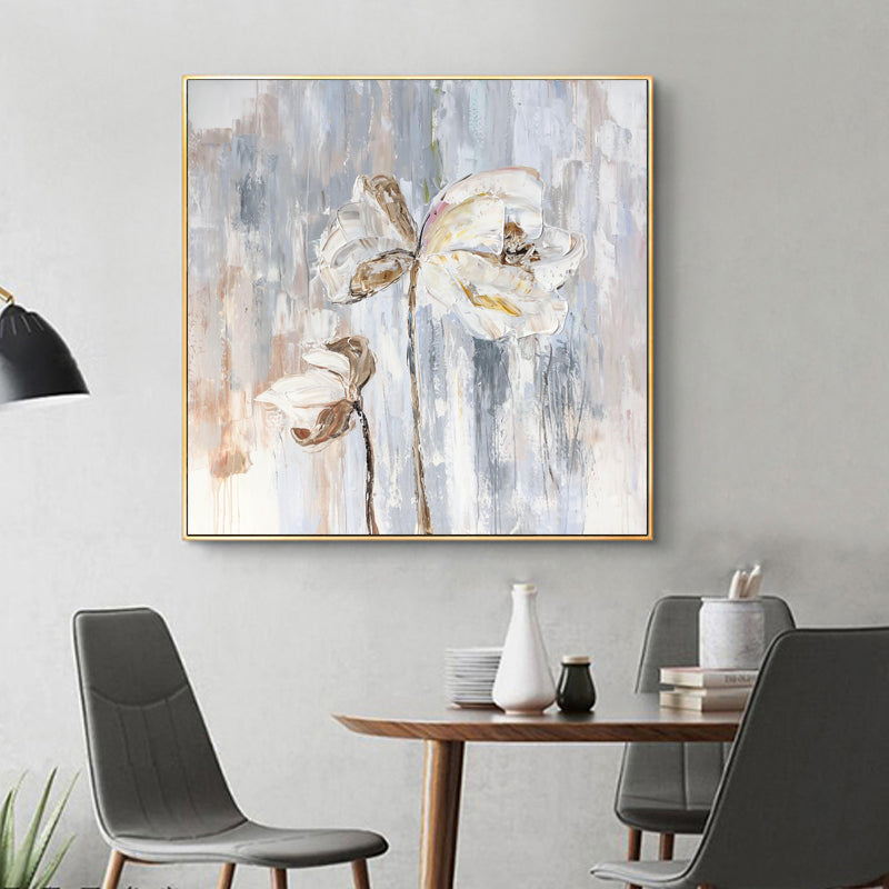 Elegant White Flowers Oil Painting on Canvas for Home Decor