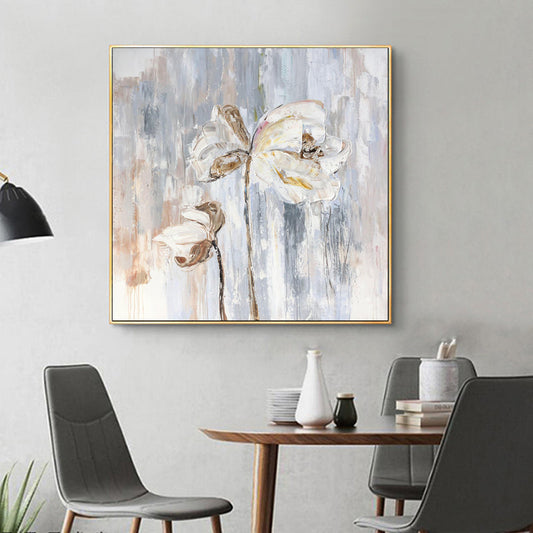 Elegant White Flowers Oil Painting on Canvas for Home Decor