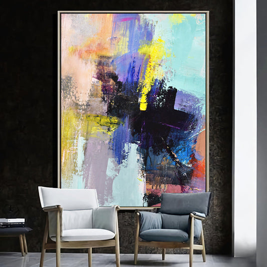 Vibrant Abstract Oil Painting with Bold Colors and Dynamic Texture for Modern Decor