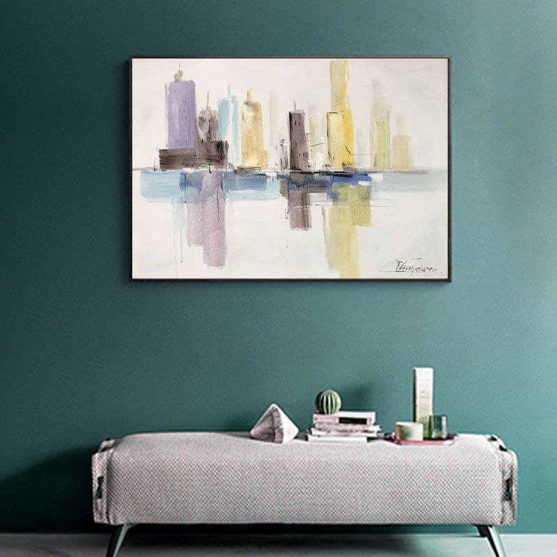 Abstract Cityscape Reflection in Gentle Pastels - Modern Oil Painting