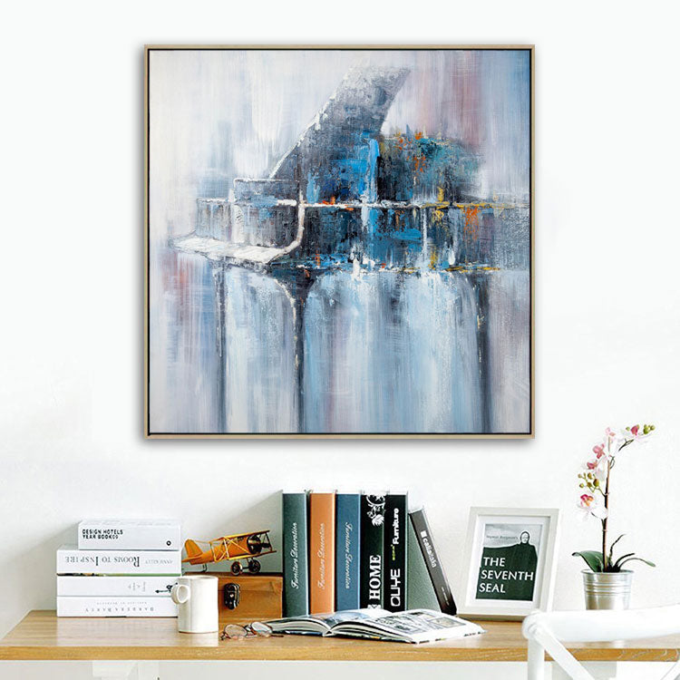 Abstract Blue Oil Painting with Bold Brushstrokes and Textured Layers