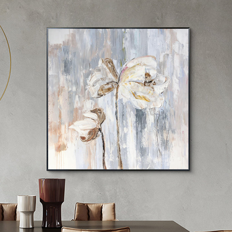 Elegant White Flowers Oil Painting on Canvas for Home Decor