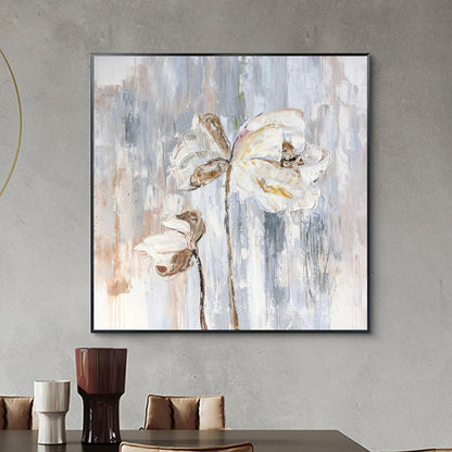 Elegant White Flowers Oil Painting on Canvas for Home Decor
