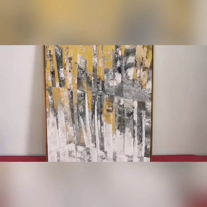 Elegant Abstract Oil Painting in Gold and Silver Tones for Modern Home Decor