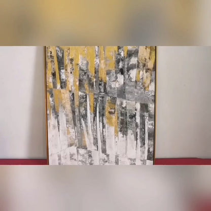 Elegant Abstract Oil Painting in Gold and Silver Tones for Modern Home Decor