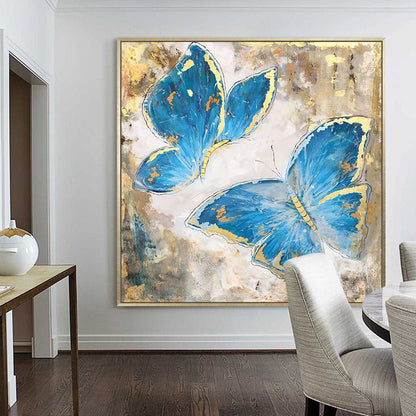 Serene Blue Butterflies: Elegant Oil Painting for Modern Home Decor