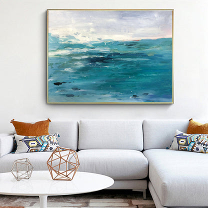 Serene Ocean Waves in Vibrant Turquoise Oil Painting for Coastal Home Decor