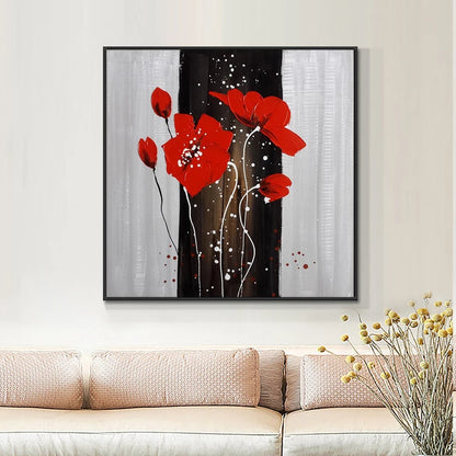 Vibrant Red Flowers on Elegant Black and White Background – Modern Art Decor