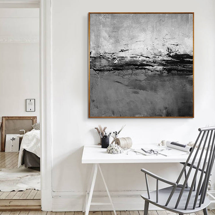 Monochrome Serenity: Abstract Landscape Oil Painting for Modern Decor