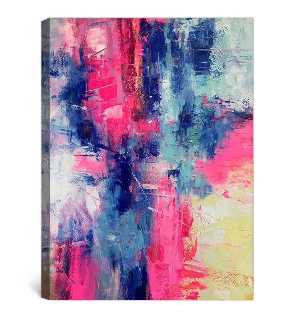 Vibrant Pink and Blue Abstract Oil Painting for Modern Home Decor