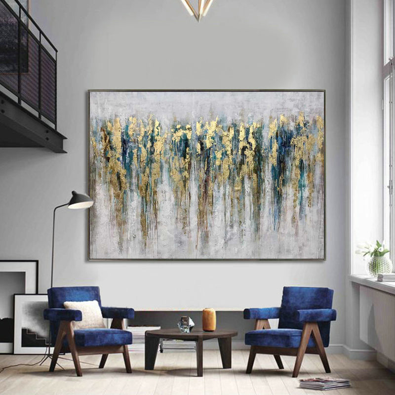 Abstract Gold and Blue Oil Painting for Modern Home Decor