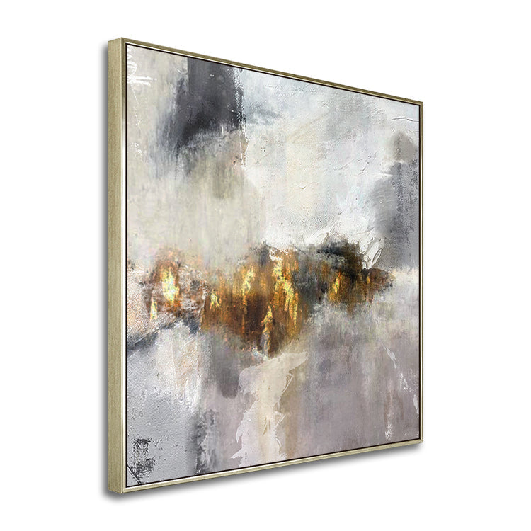 Abstract Oil Painting of Dreamy Landscapes in Soft Gray and Gold Tones