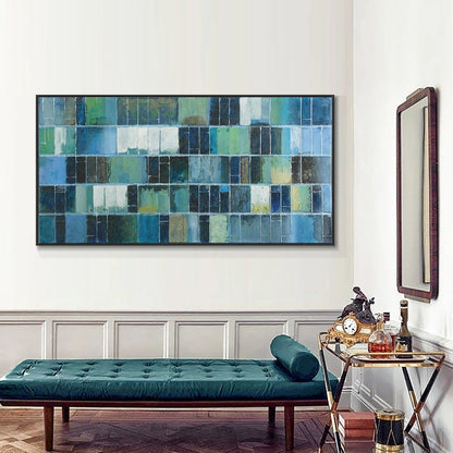 Abstract Blue and Green Tunnel Oil Painting for Modern Home Decor