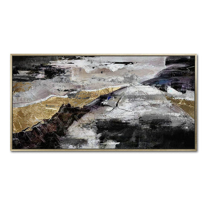 Abstract Landscape Oil Painting with Gold Accents in Modern Home Decor