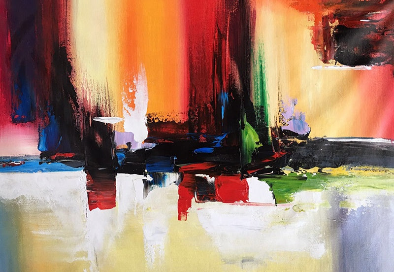 Vibrant Abstract Cityscape Oil Painting for Modern Home Decor