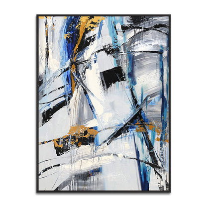 Dynamic Abstract Oil Painting in Bold Blues and Golds for Modern Home Decor