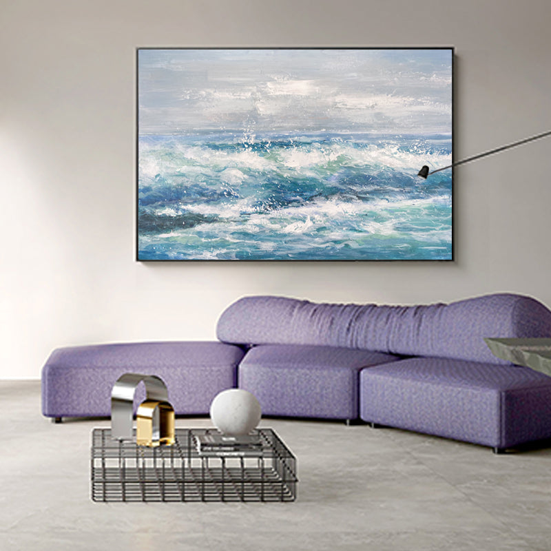 Serene Ocean Waves: Captivating Oil Painting for Tranquil Home Decor