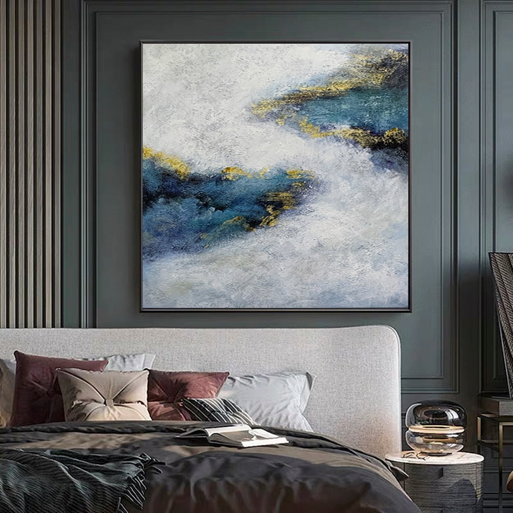 Serene Misty Blue Abstract Oil Painting for Modern Home Decor