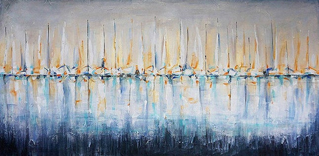 Tranquil Reflections on Water: Serene Coastal Oil Painting for Elegant Home Decor