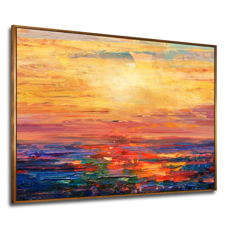 Vibrant Sunset Ocean View - Handcrafted Oil Painting for Home Decor