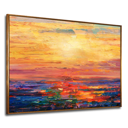 Vibrant Sunset Ocean View - Handcrafted Oil Painting for Home Decor