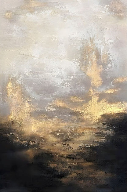 Golden Horizon: Abstract Oil Painting for Elegant Home Decor