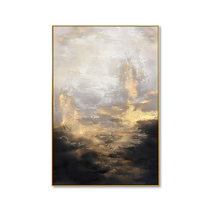 Golden Horizon: Abstract Oil Painting for Elegant Home Decor