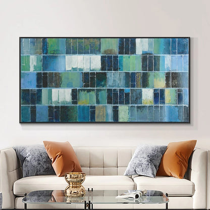 Abstract Blue and Green Tunnel Oil Painting for Modern Home Decor