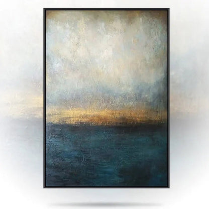 Serene Seascape Oil Painting with Ethereal Light and Calm Ocean Blues